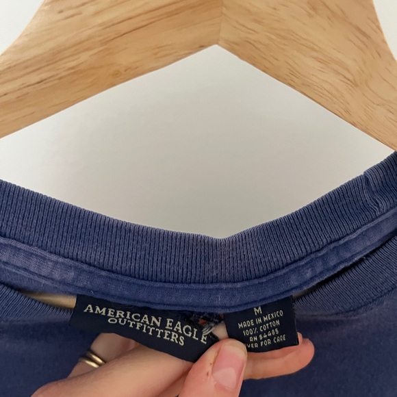 Y2K American Eagle Outfitters Wax & Grind Long Sleeve shirt blue and yellow - Picture 3 of 5